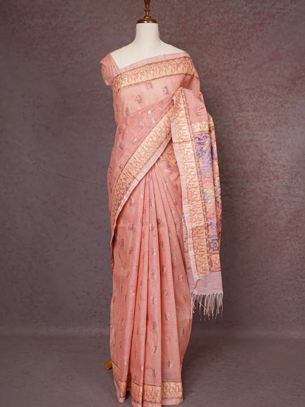 Light Peach Cotton Saree