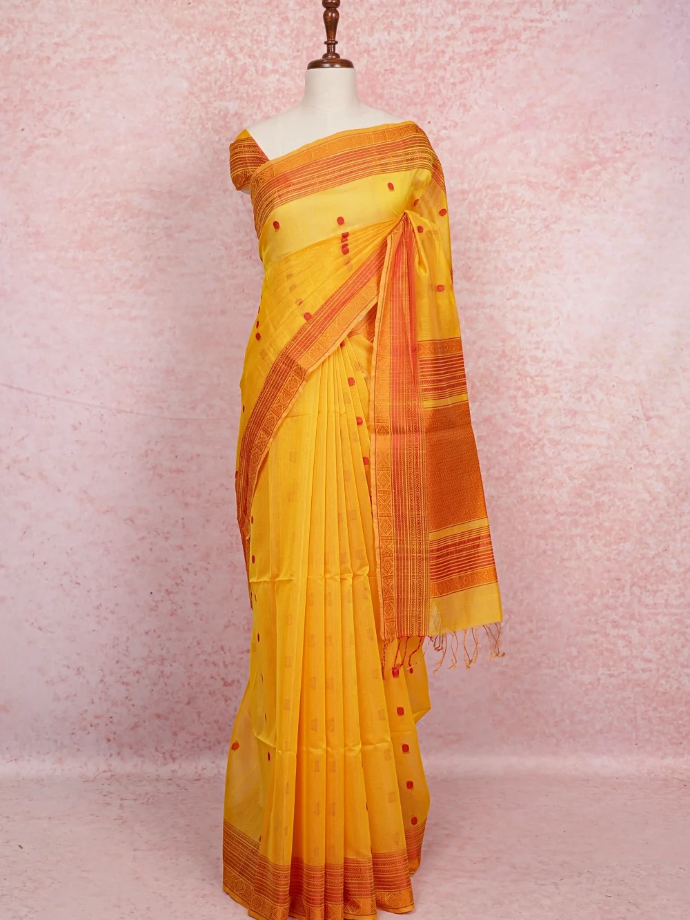 Mango Yellow Cotton Silk Saree
