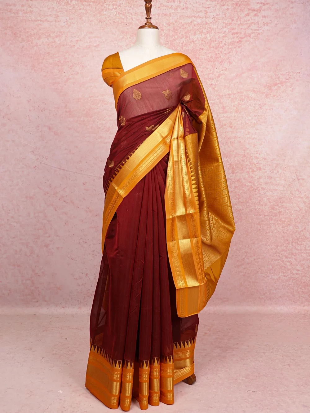 Maroon Cotton Silk Saree