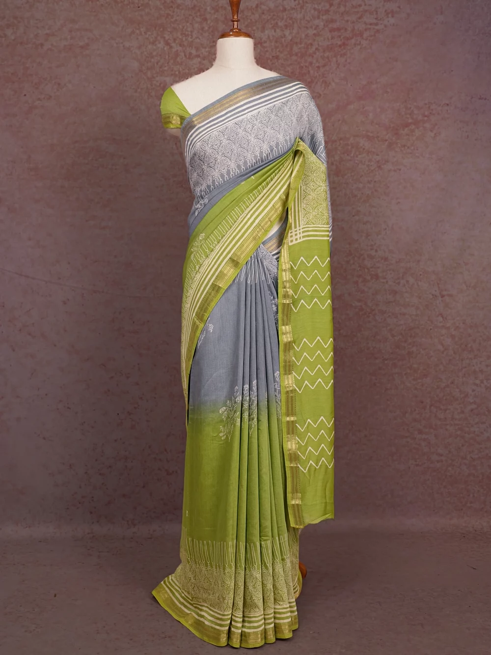 Ash And Pista Green Soft Cotton Saree