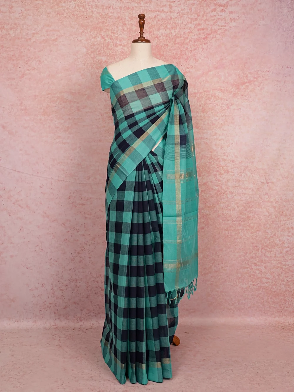 Green And Blue Cotton Saree