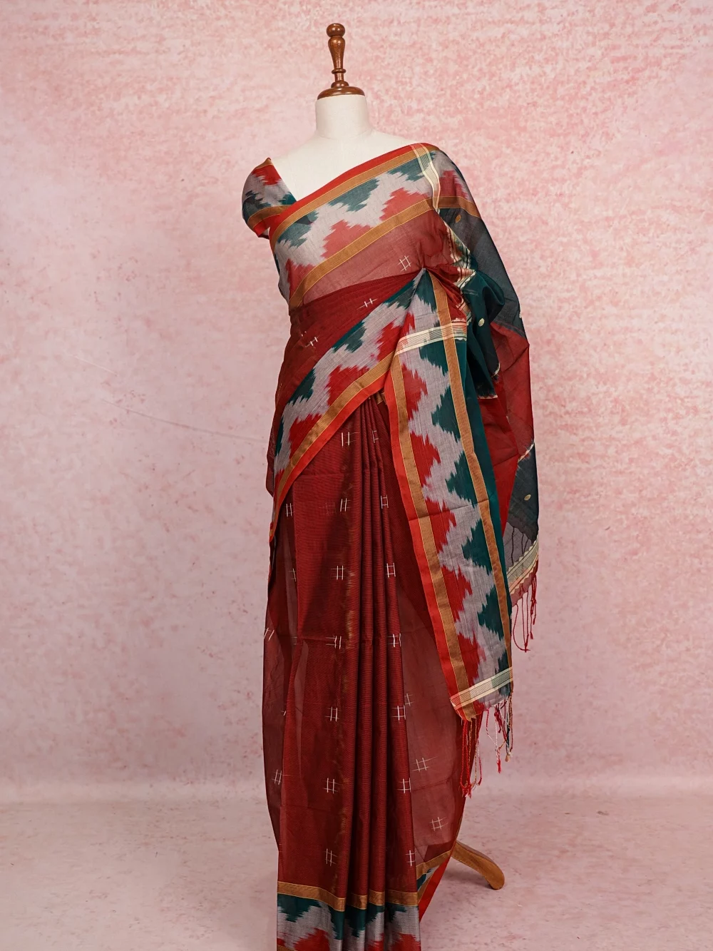 Maroon Semi Tussar Saree