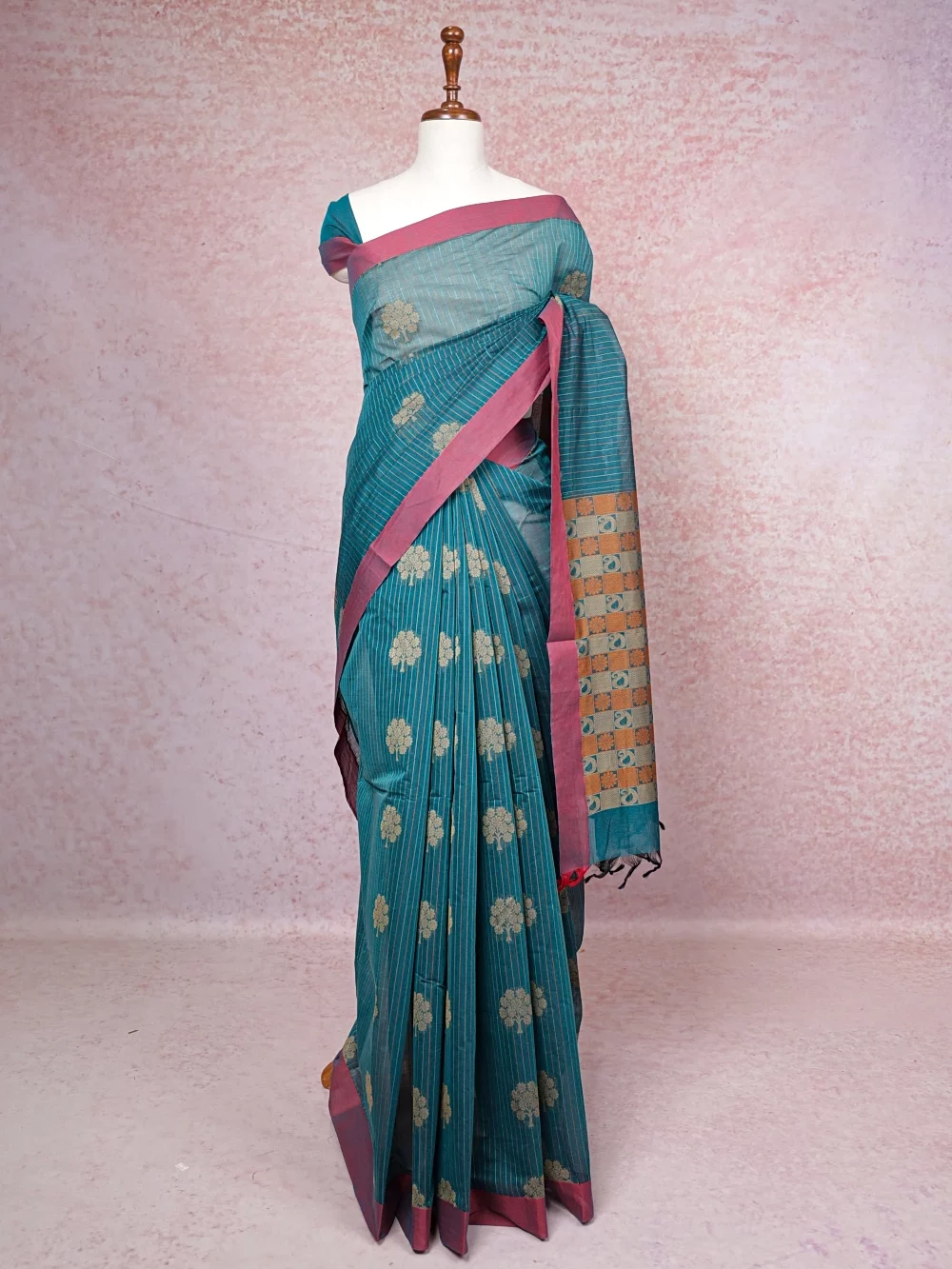 Sapphire Green Cotton Saree