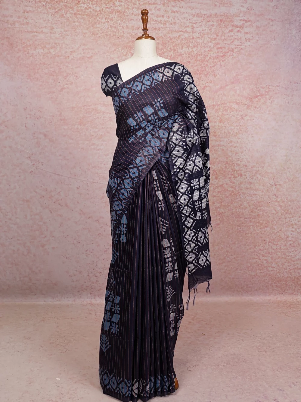 Navy Blue Semi Tussar Saree