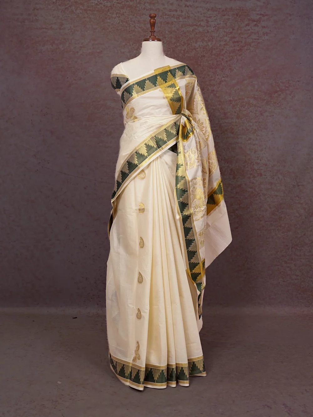 Off White Cotton Kerala Saree