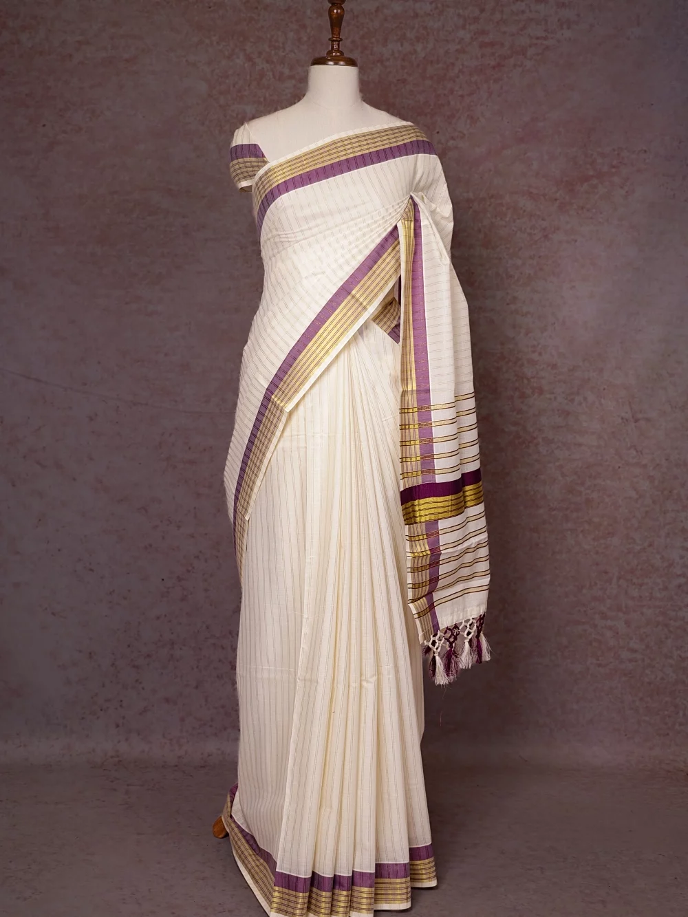 Off White Cotton Kerala Saree