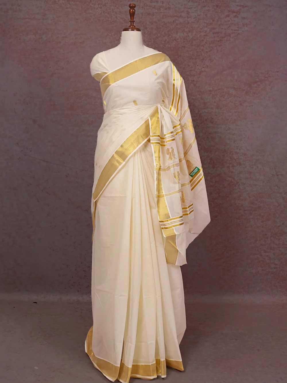 Off White Cotton Kerala Saree