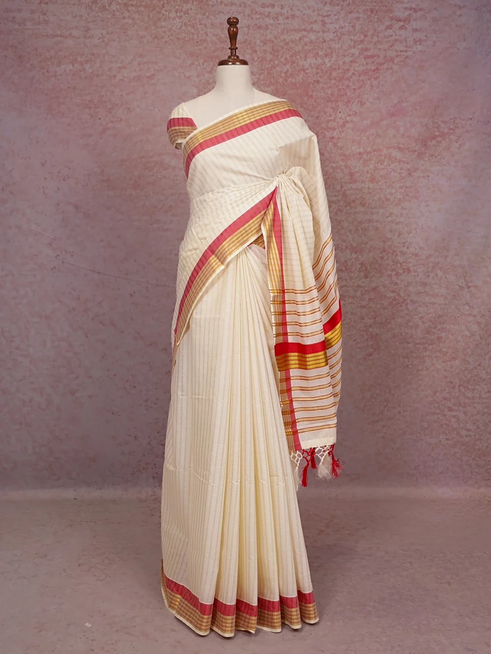 Cream Cotton Kerala Saree