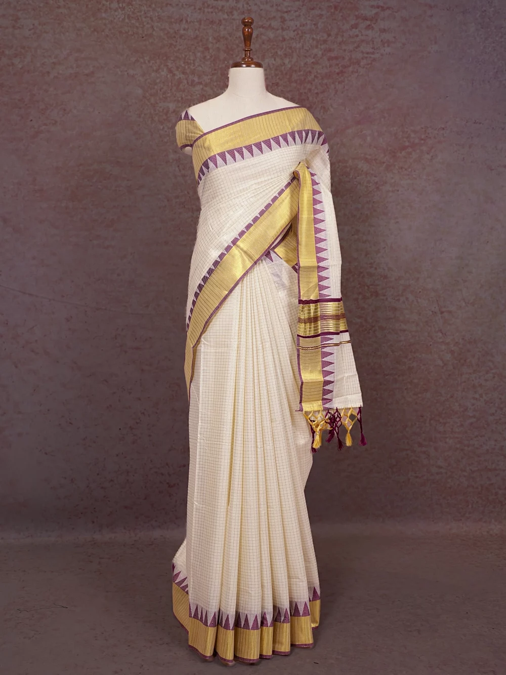 Off White Cotton Kerala Saree