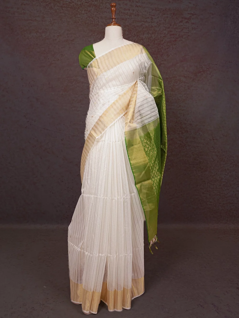 Cream Chanderi Silk Saree
