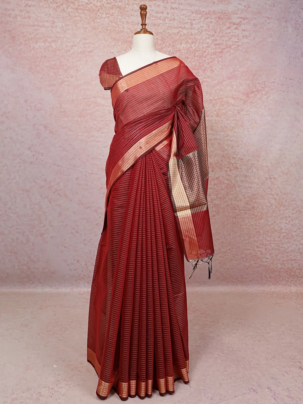 Maroon Semi Tussar Saree