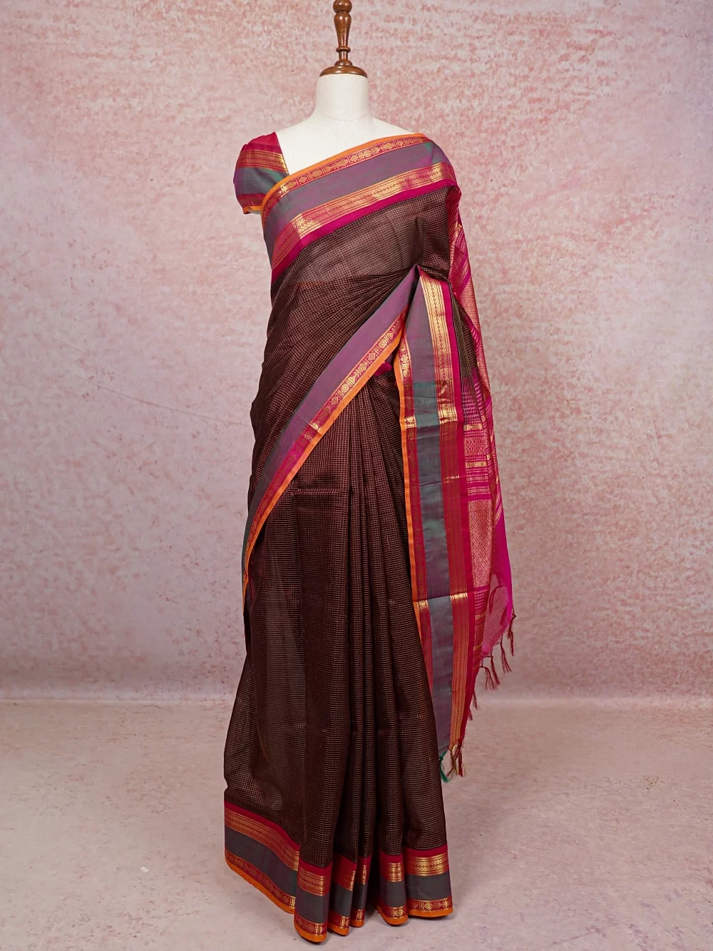 Coffee Brown Kora Silk Saree