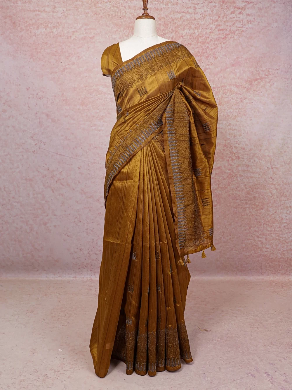 Mustard Yellow Semi Tussar Saree