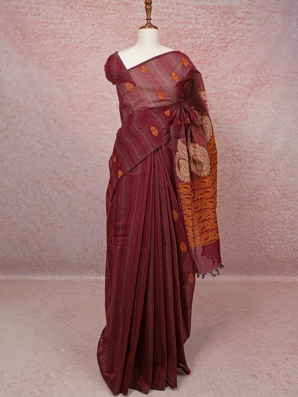 Maroon Cotton Saree