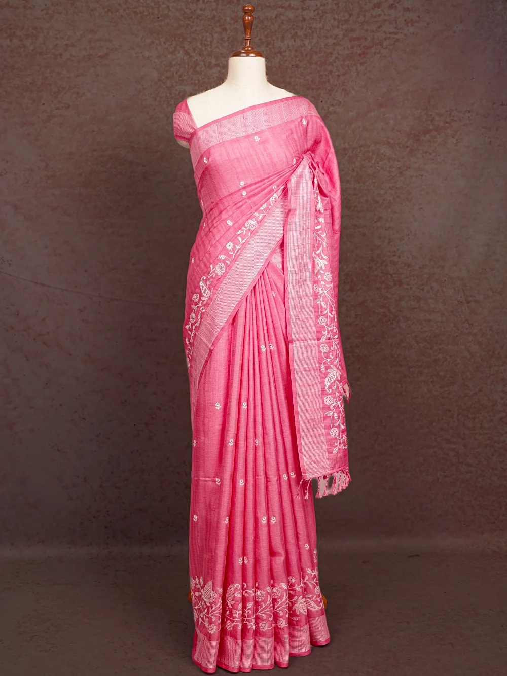 Pink Semi Jute Saree