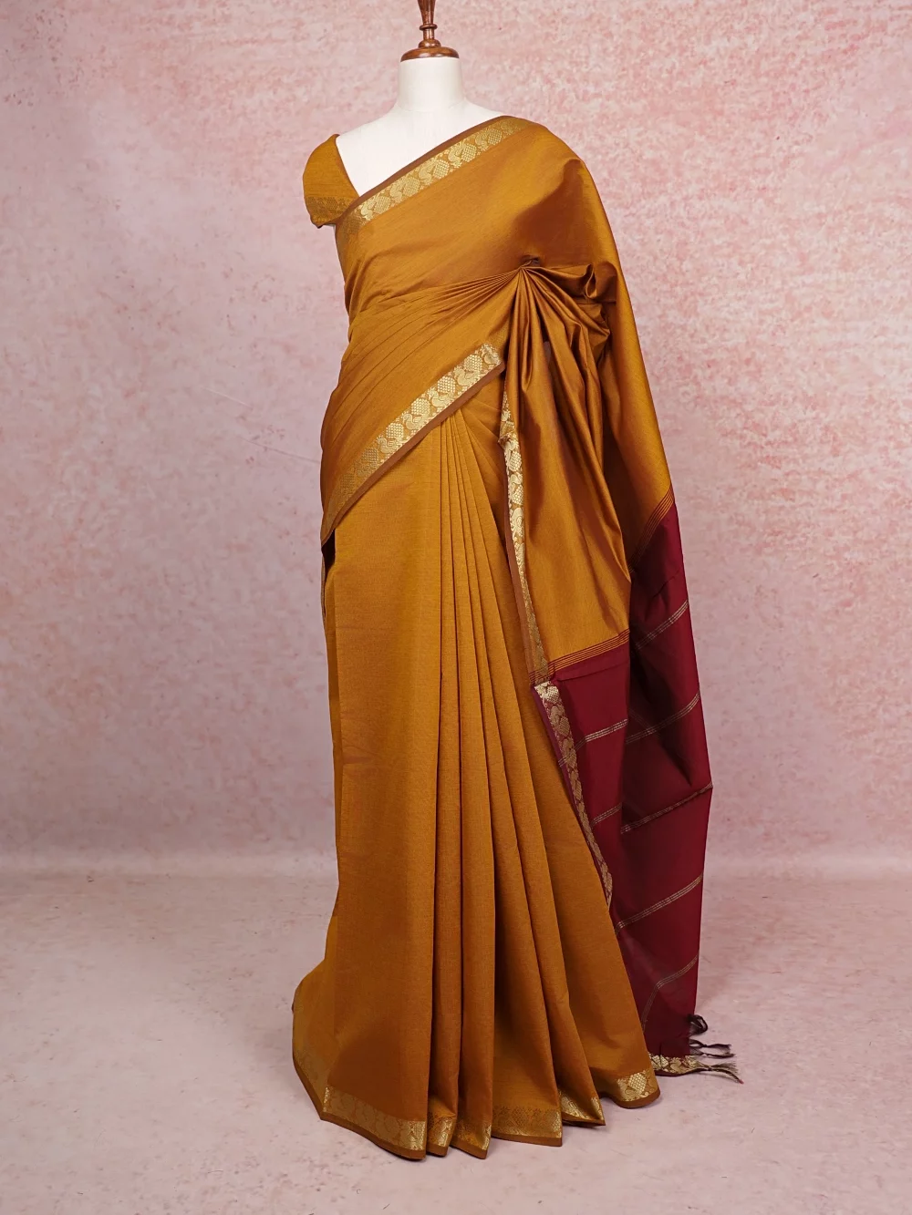 Deep Amber Cotton Silk Saree