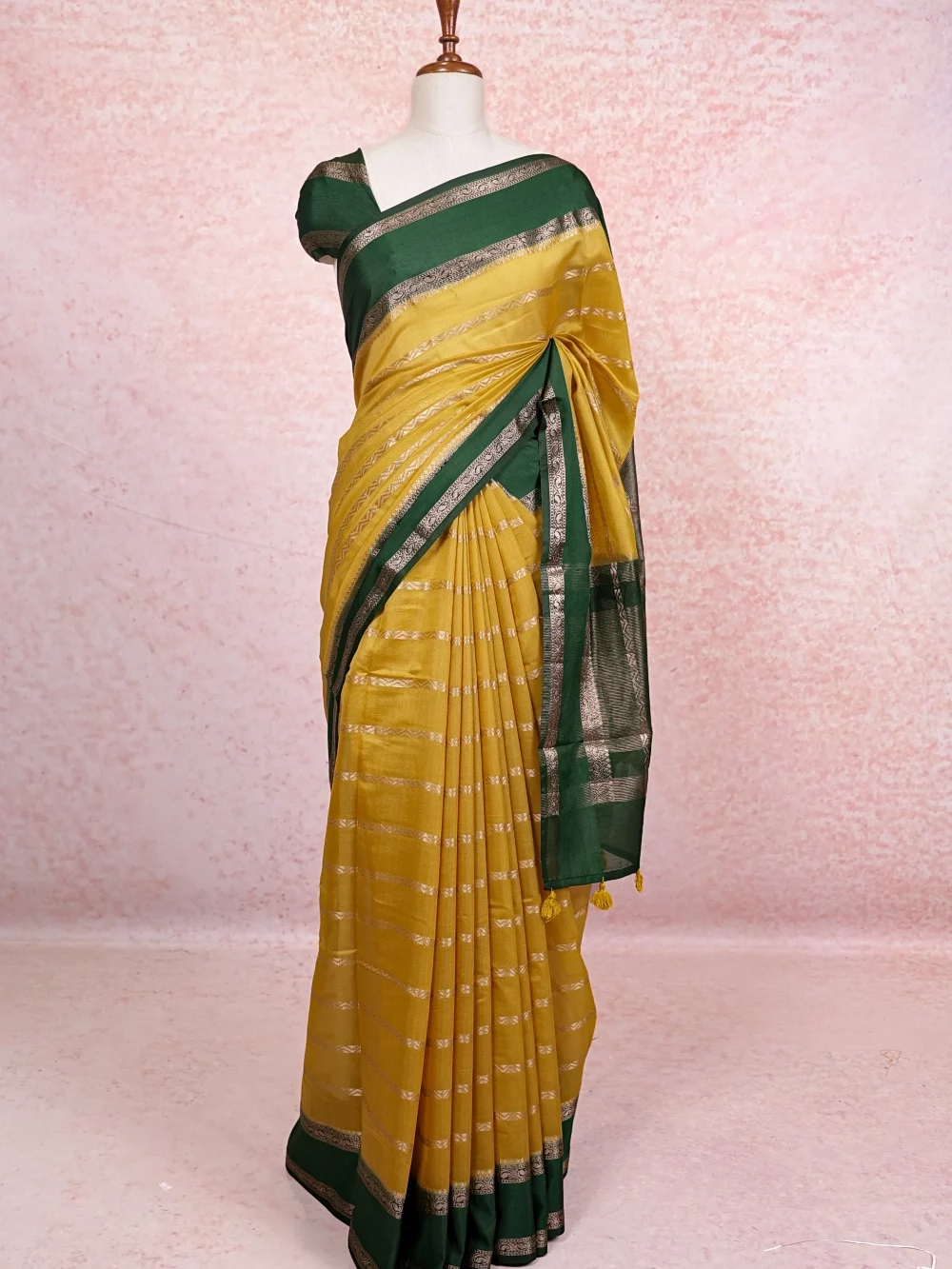 Yellow Semi Crepe Saree