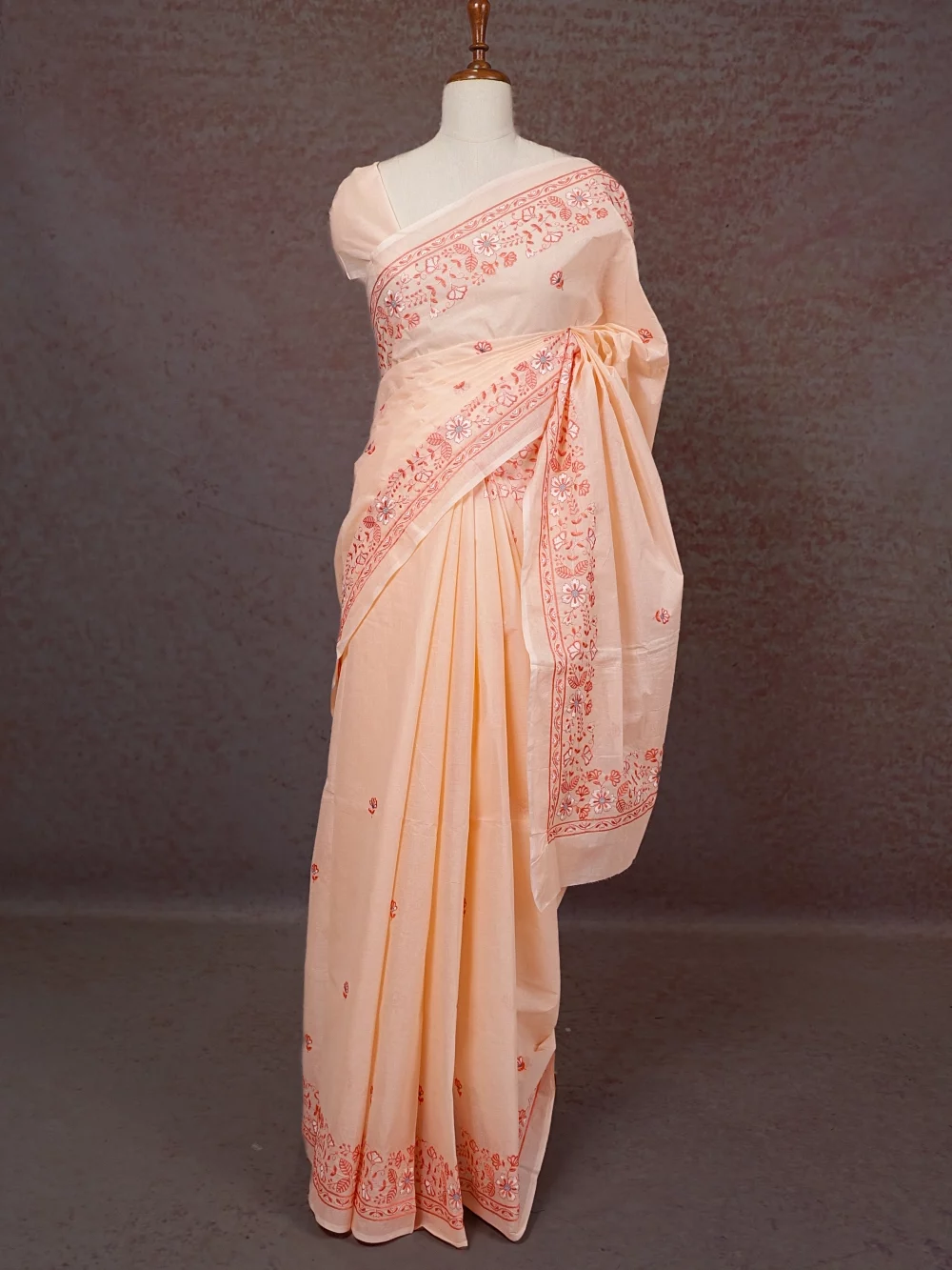 Peach Oil Cotton Saree