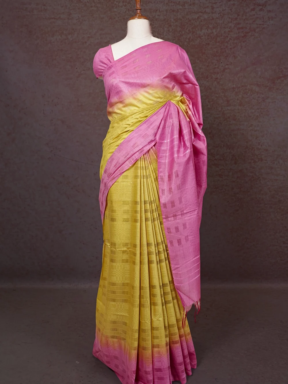 Yellow Semi Tussar Saree