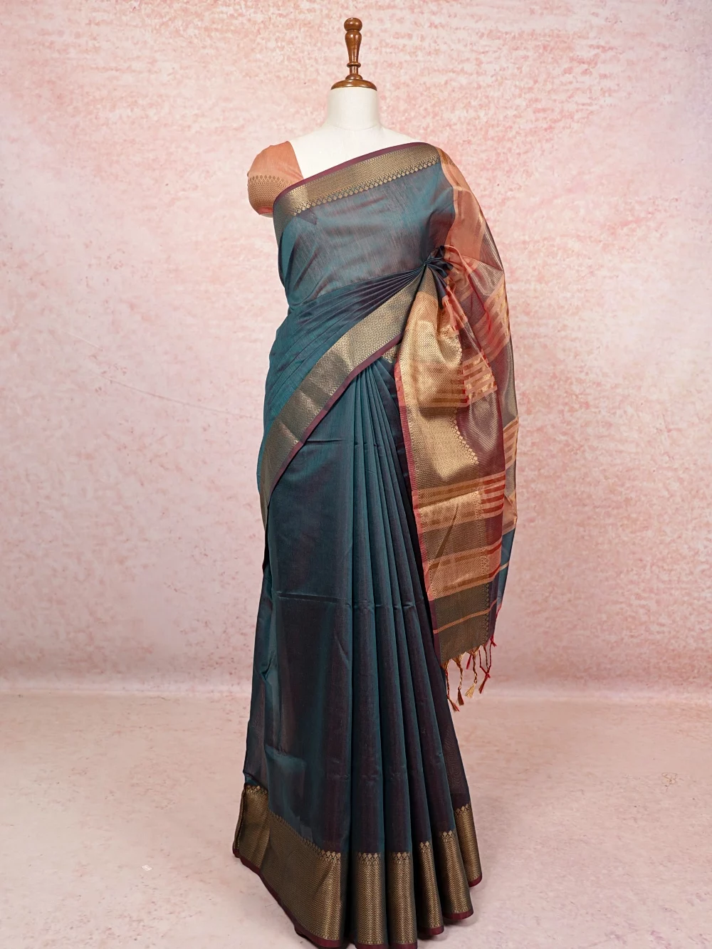 Peacock Blue Semi Silk Saree