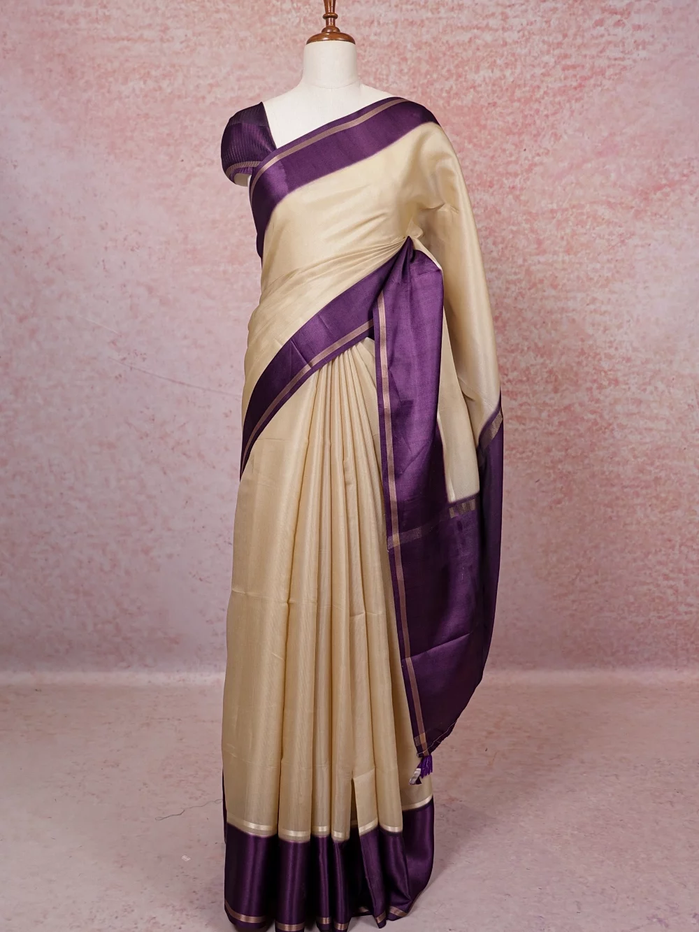 Cream Semi Tussar Saree
