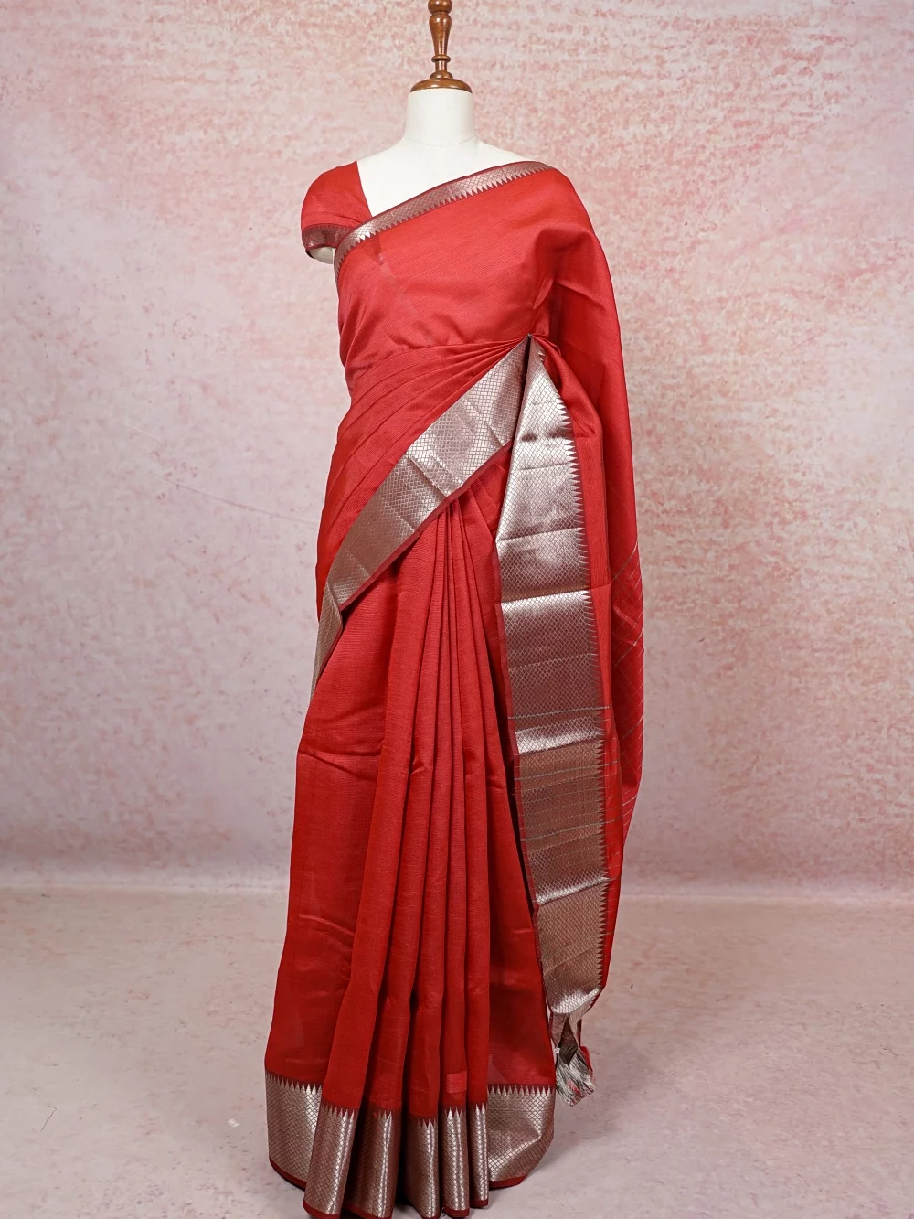 Brick Red Semi Tussar Saree