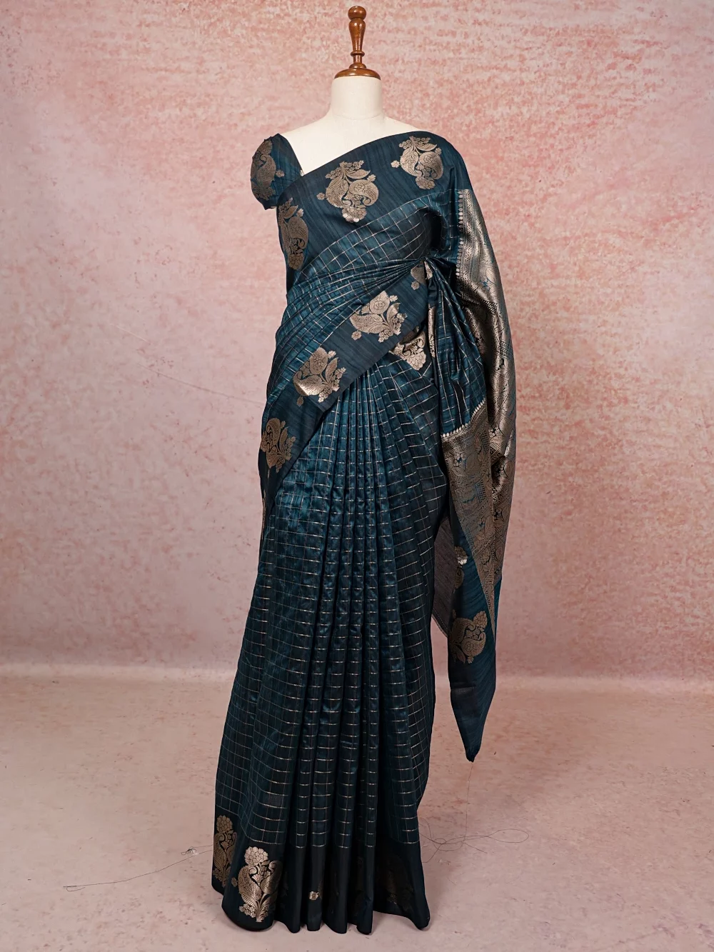 Peacock Blue Semi Banarasi Saree