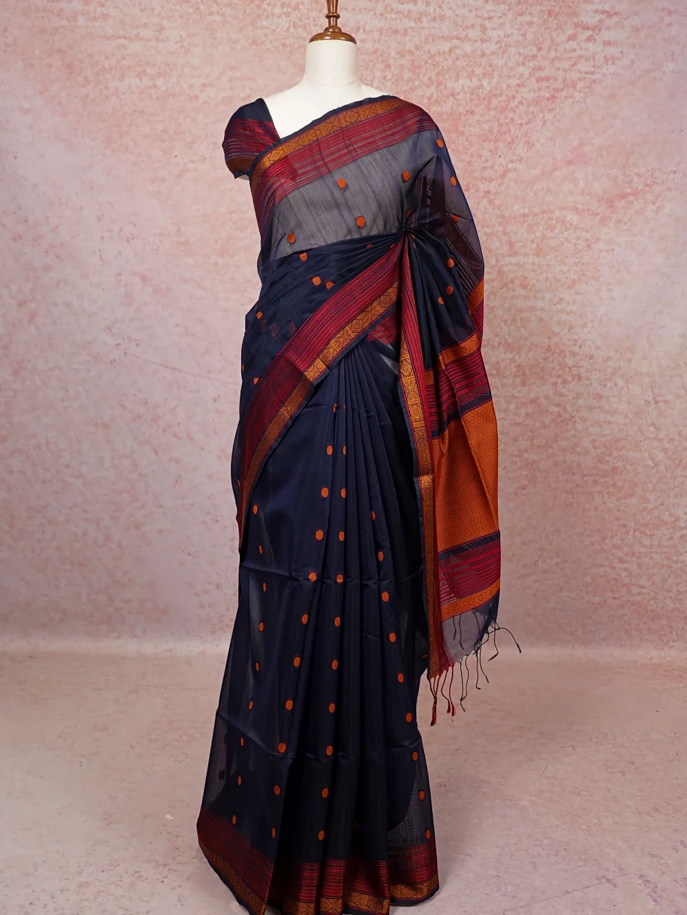 Navy Blue Semi Tussar Saree
