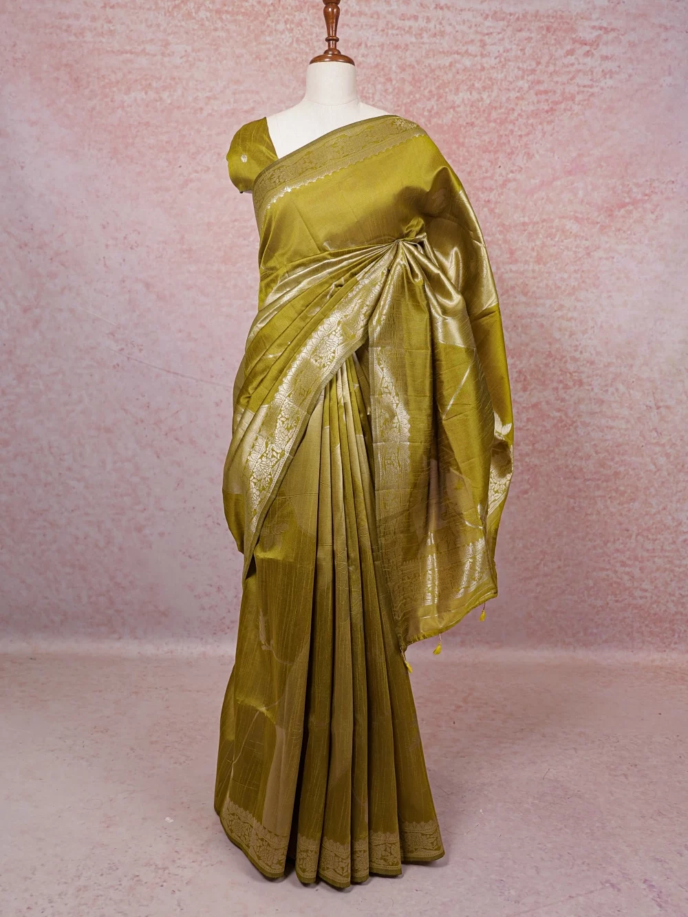 Olive Green Semi Jute Saree