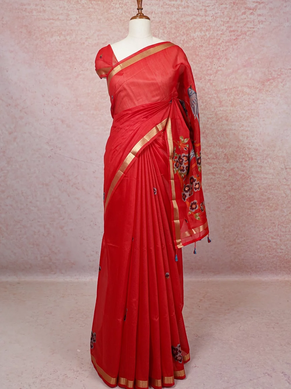 Red Semi Tussar Saree