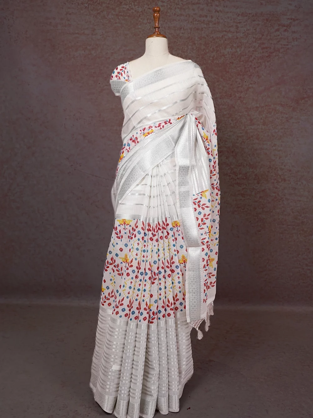 White Semi Linen Saree