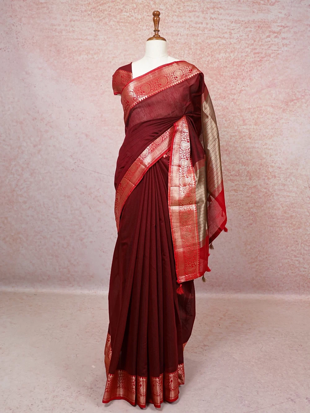 Maroon Semi Tussar Saree